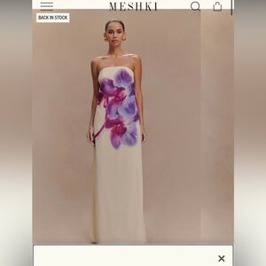Meshki Cream Strapless Maxi Dress with Purple Floral Print